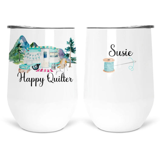 Happy Quilter. Personalized RV Quilter mugs and tumblers - Jammin Threads
