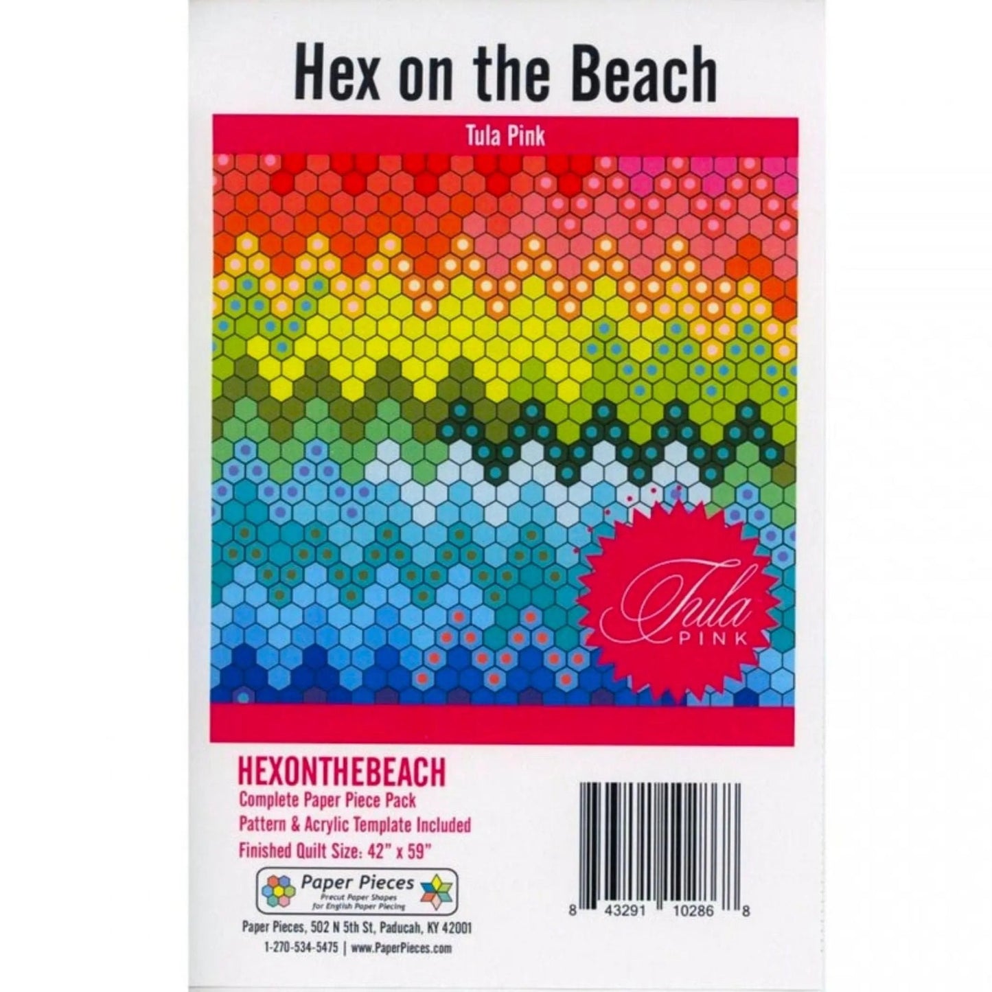 Hex on the Beach by Tula Pink for Paper Pieces. Complete quilt pattern, paper pieces and Instruction for EPP - Jammin Threads