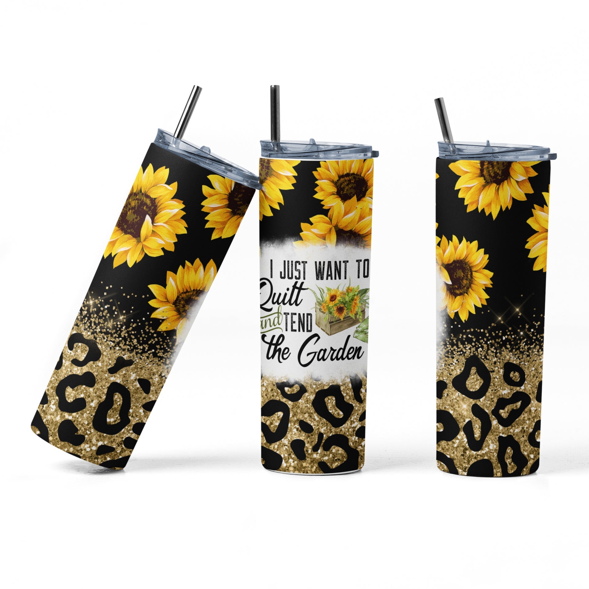I Just Want to Quilt and Tend the Garden. Sunflower theme quilting and gardening tumbler - Jammin Threads