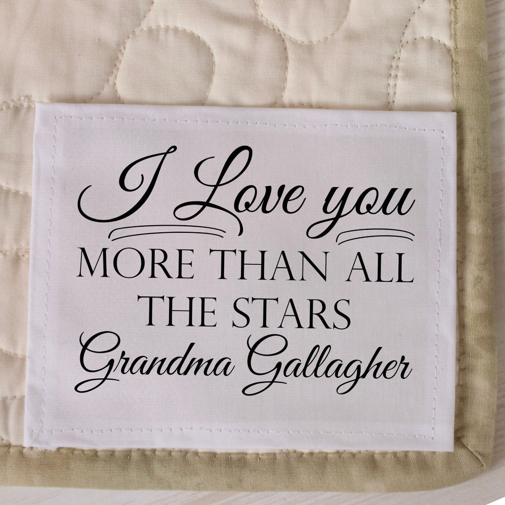 Personalized “I Love You More Than All the Stars” Quilt Labels – Custom Quilt Label with Name – 6 Fabric Labels Per Sheet - Jammin Threads