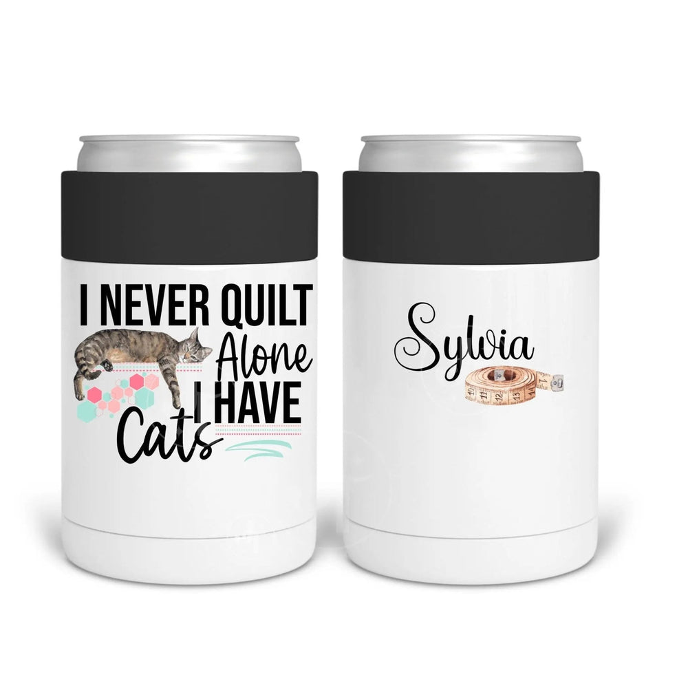 I Never Quilt Alone, I have cats!  Mugs and tumblers for quilters with a feline assistant! - Jammin Threads