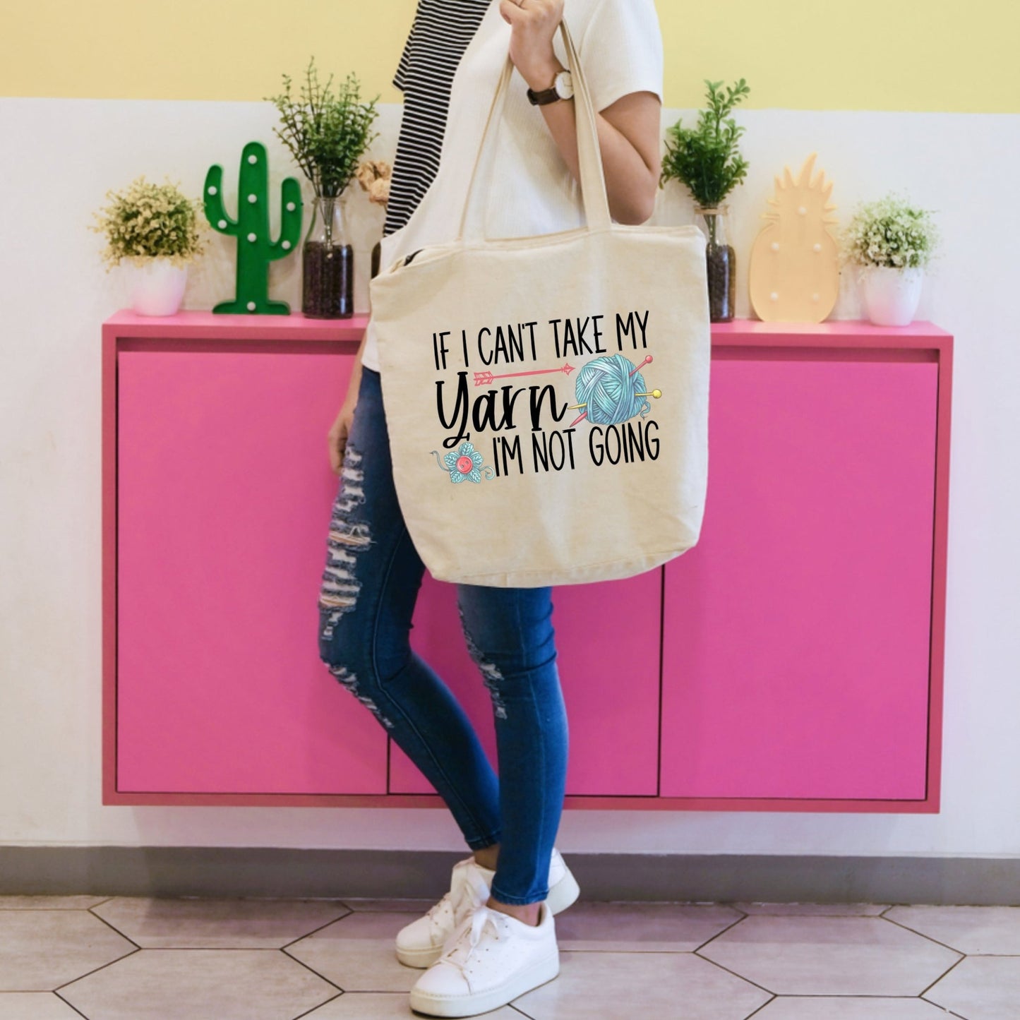 If I Can't Take My Yarn, I'm Not Going. Funny, personalized tote bag - Jammin Threads