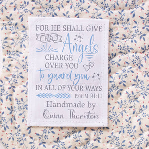 Inspirational Quilt Labels - Psalm 91:11 - Personalized Baby and Kid Quilt Labels - Jammin Threads