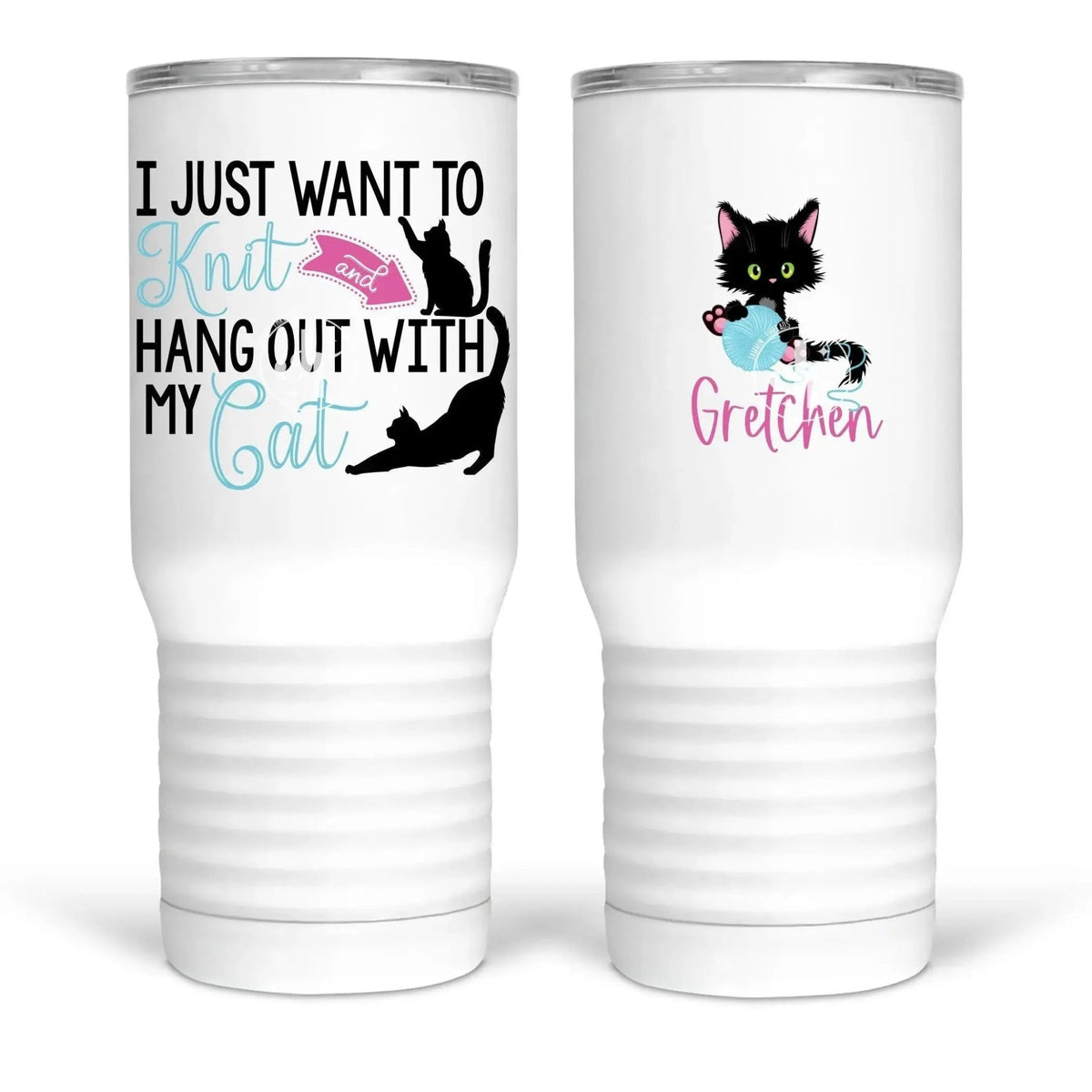 Personalized Knitting & Cat Lover Drinkware – I Just Want to Knit and Hang Out With My Cat - Jammin Threads