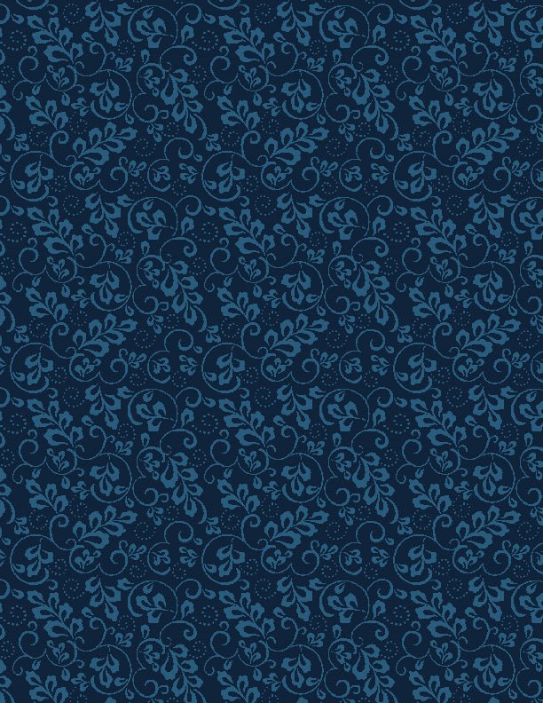 Leaf and Scroll Quilt Fabric in Navy by Wilmington Prints - Jammin Threads