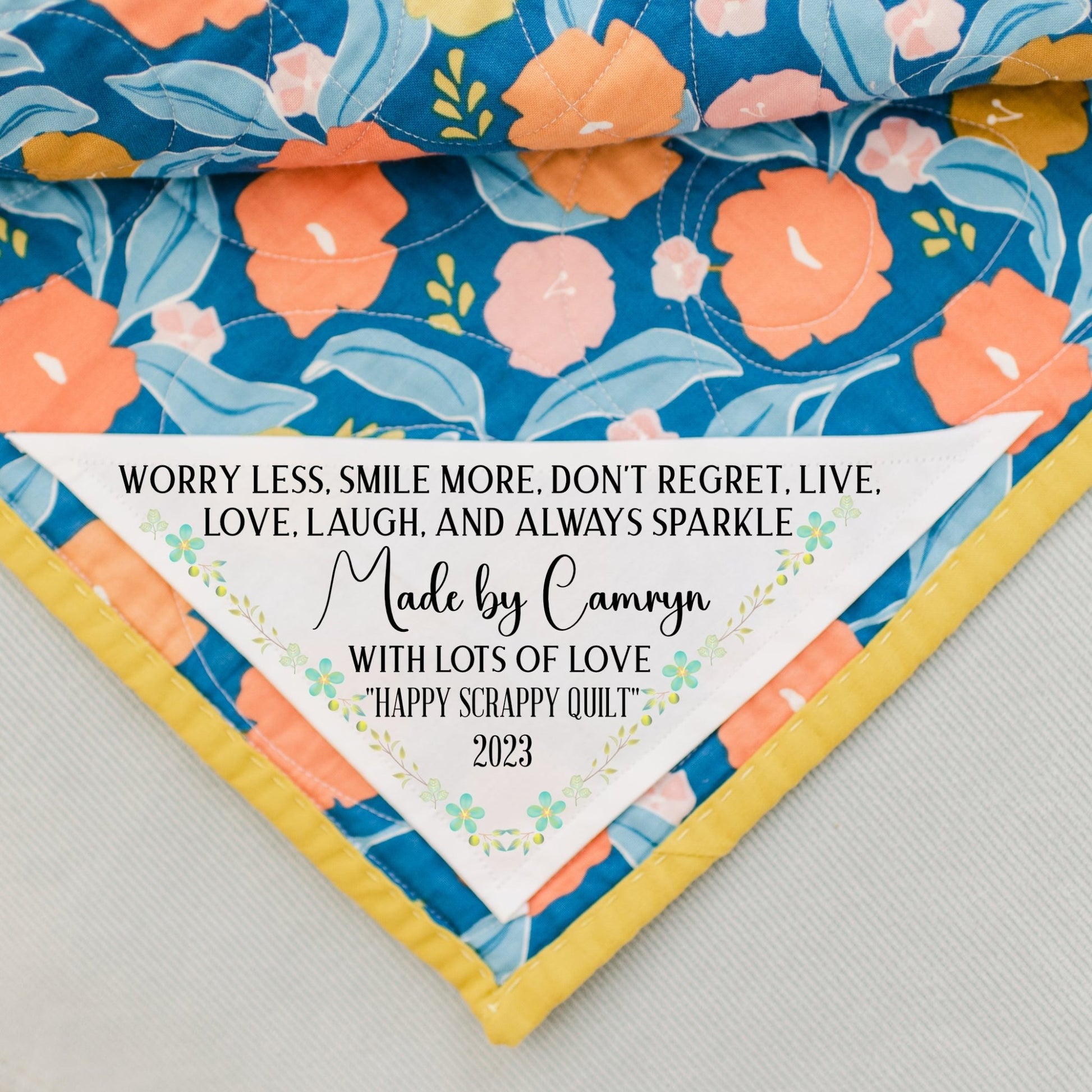 Live, love, laugh, and always sparkle - Sweet, Personalized Corner Quilt Label - Jammin Threads