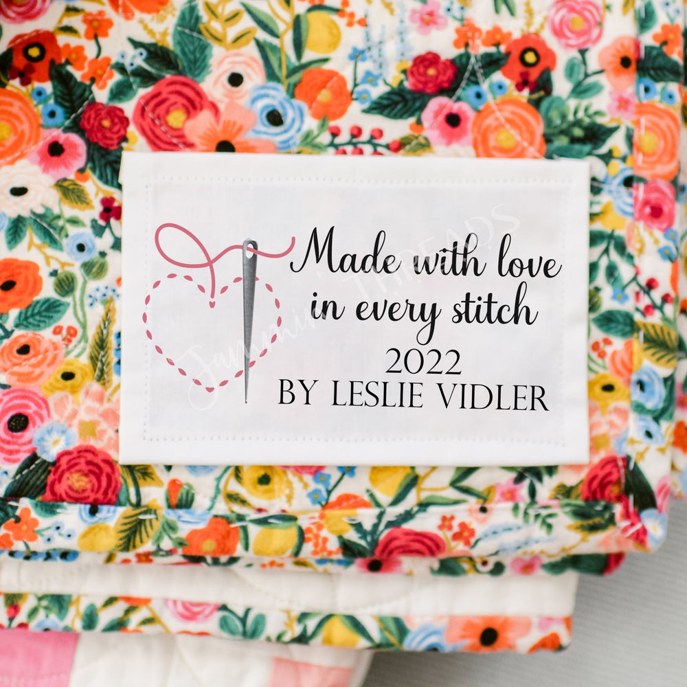 Made with love in every stitch. Custom quilt labels by Jammin' Threads