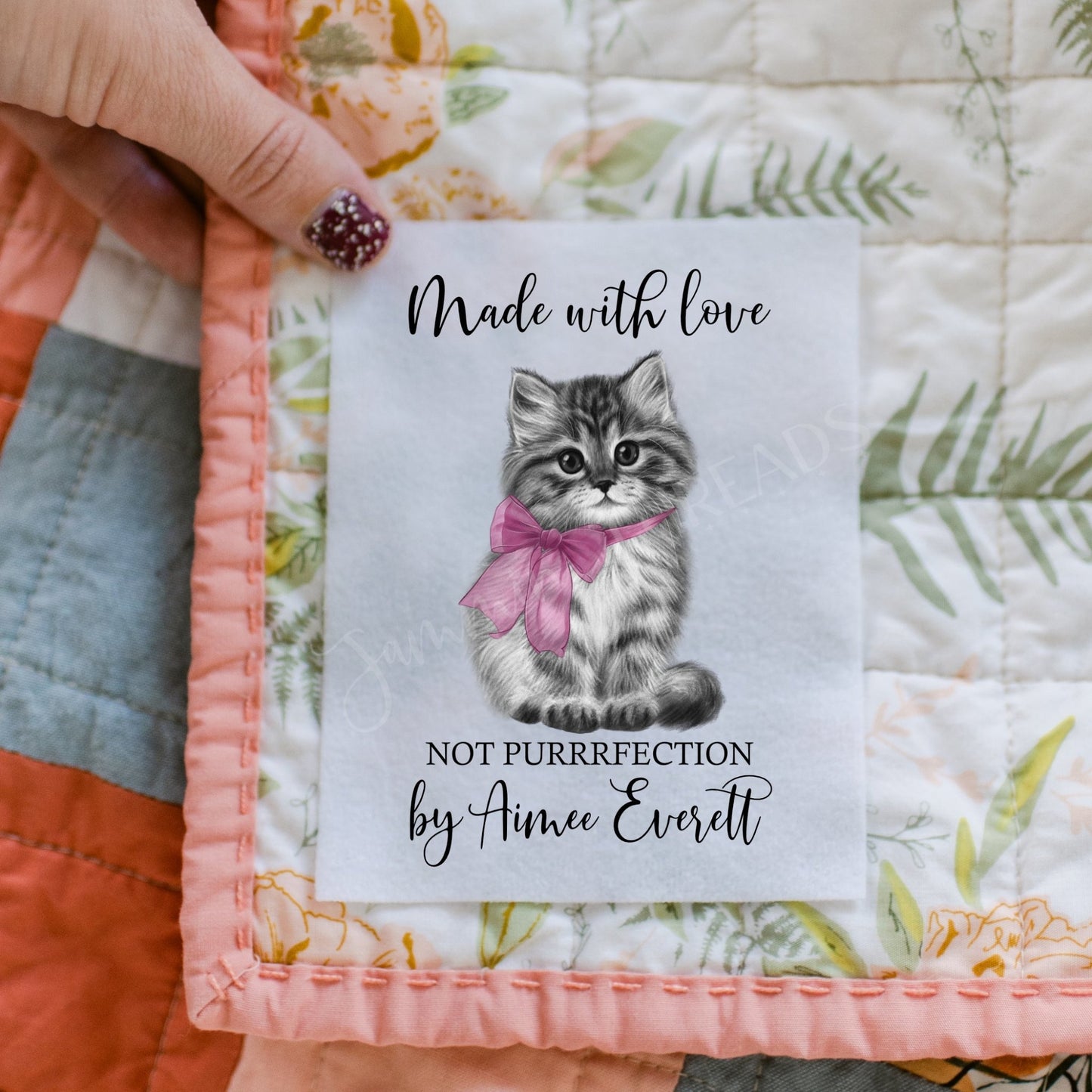 Love Not Purrrfection - Personalized Cat Quilt Labels - Jammin Threads
