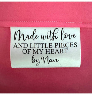 Made with Love and Little Pieces of My Heart - Personalized Satin Tags - Jammin Threads