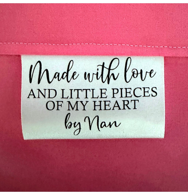 Made with Love and Little Pieces of My Heart - Personalized Satin Tags - Jammin Threads