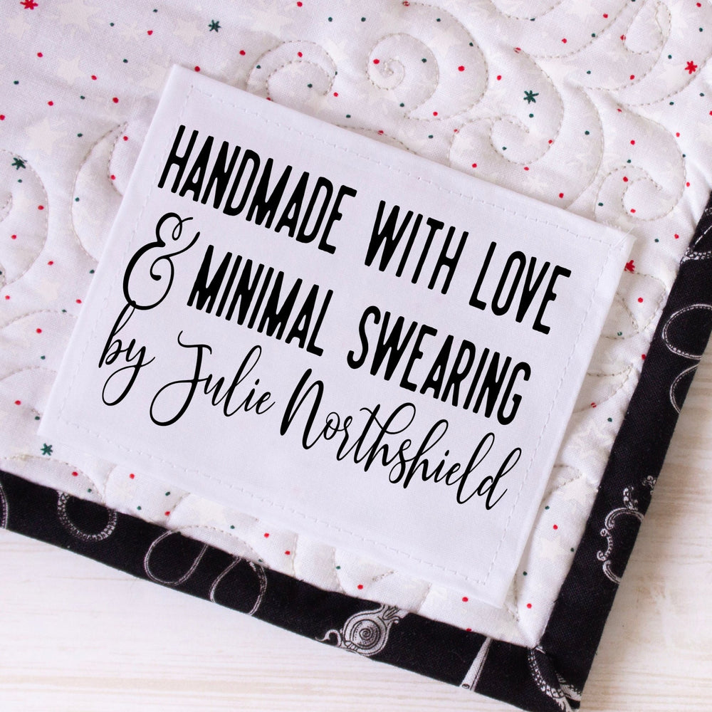 Personalized Made with Love and Minimal Swearing Quilt Label, Funny Custom Maker Name Quilt Tag - Jammin Threads