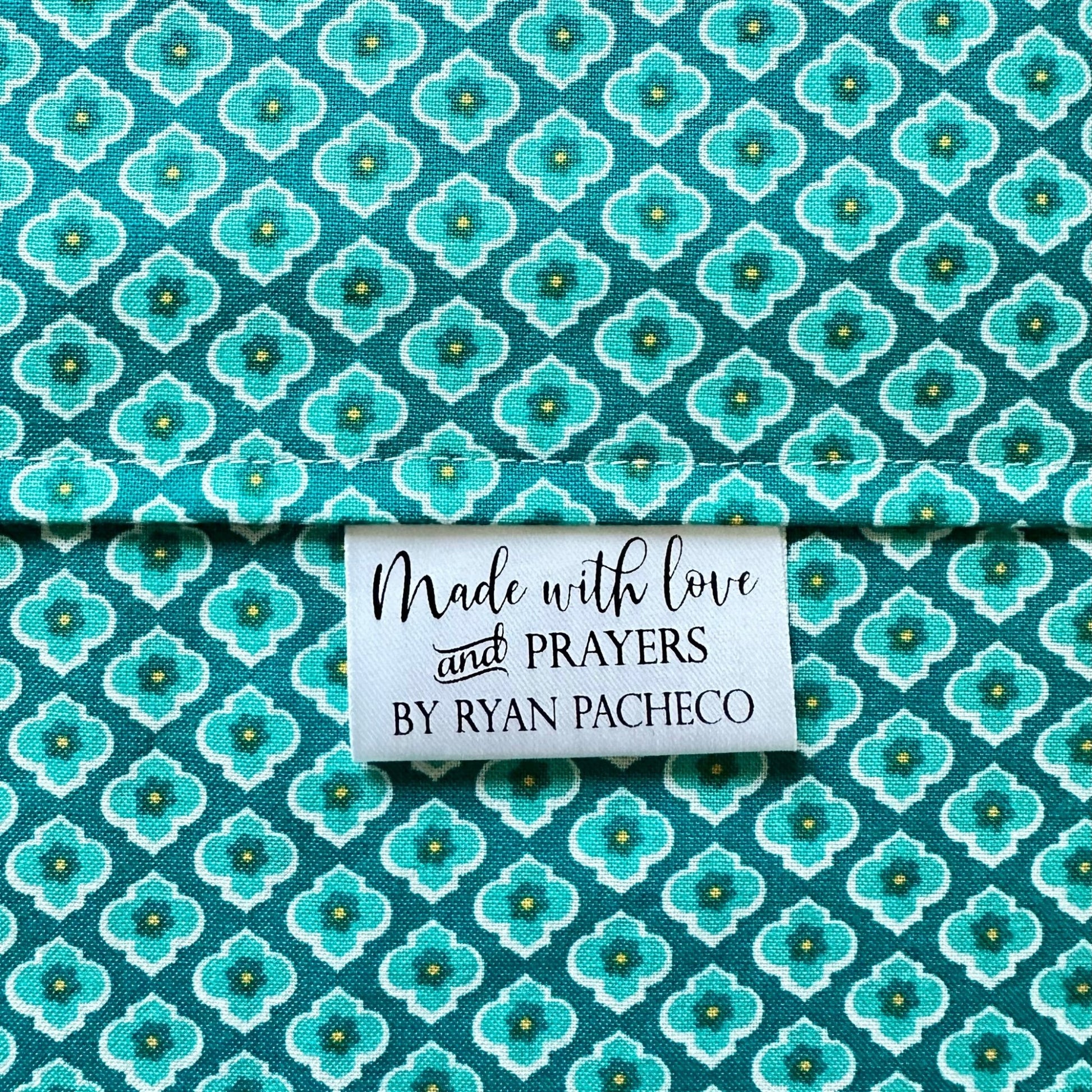 Made with Love and Prayer. Inspirational satin labels for sewing and quilting - Jammin Threads