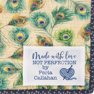 Made with Love Not Perfection. Modern crochet labels in blue - Jammin Threads