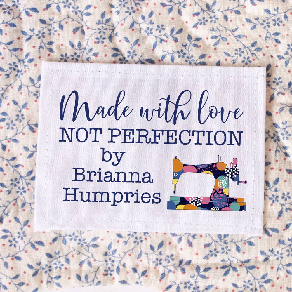 Made With Love Not Perfection Quilt Labels – Personalized Sewing Machine Quilt Label – Custom Quilt Tag with Name – 2.5 x 1.75" (8 per Sheet) - Jammin Threads