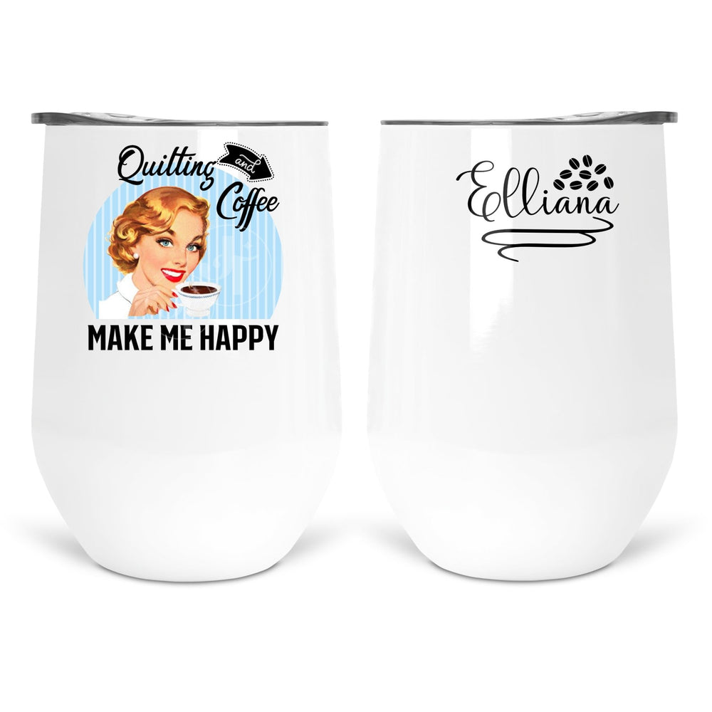 Coffee and Quilting Make me Happy. Funny personalized quilting mugs and tumblers - Jammin Threads
