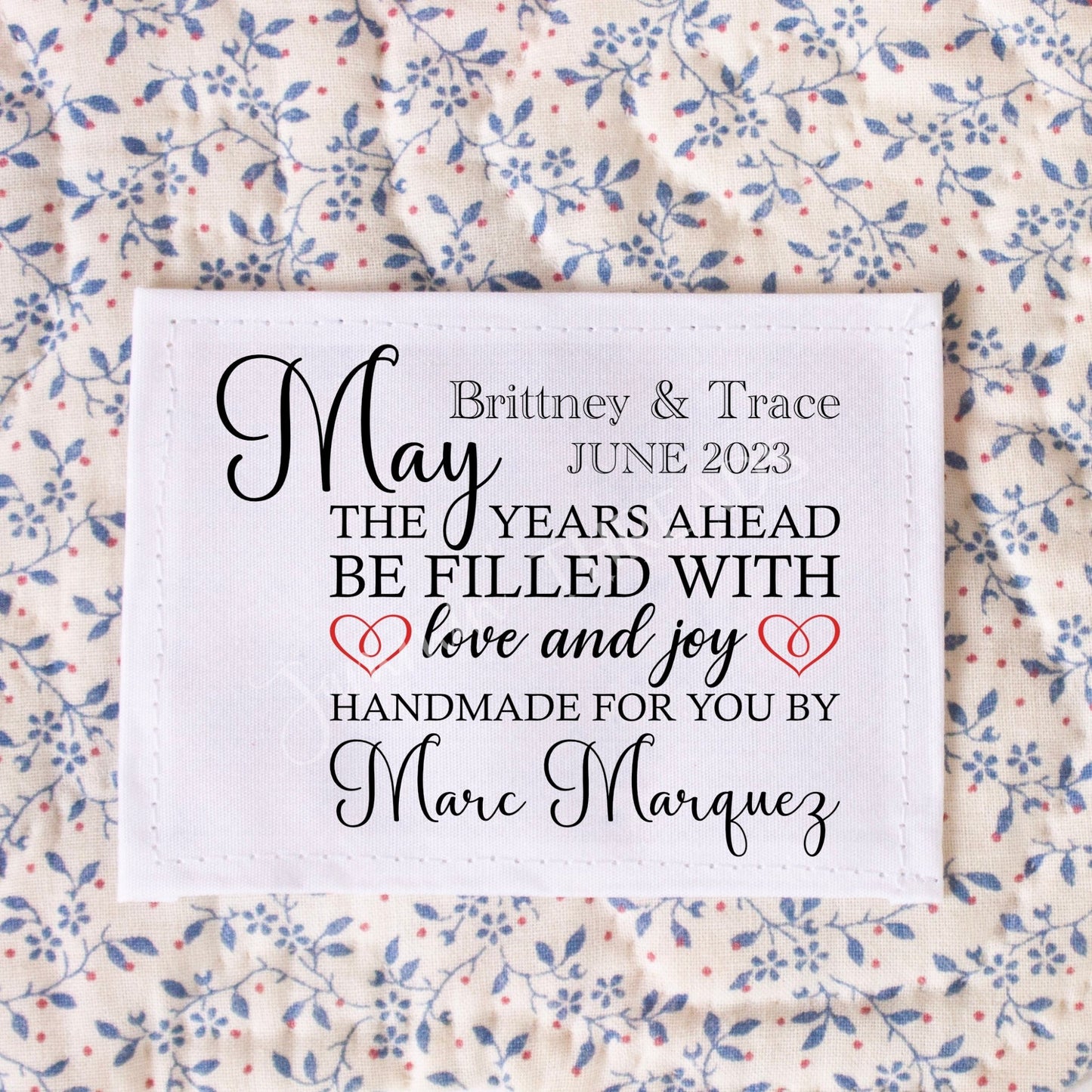 May the Years Ahead be filled with Love and Joy - Modern Wedding Quilt Label - Jammin Threads