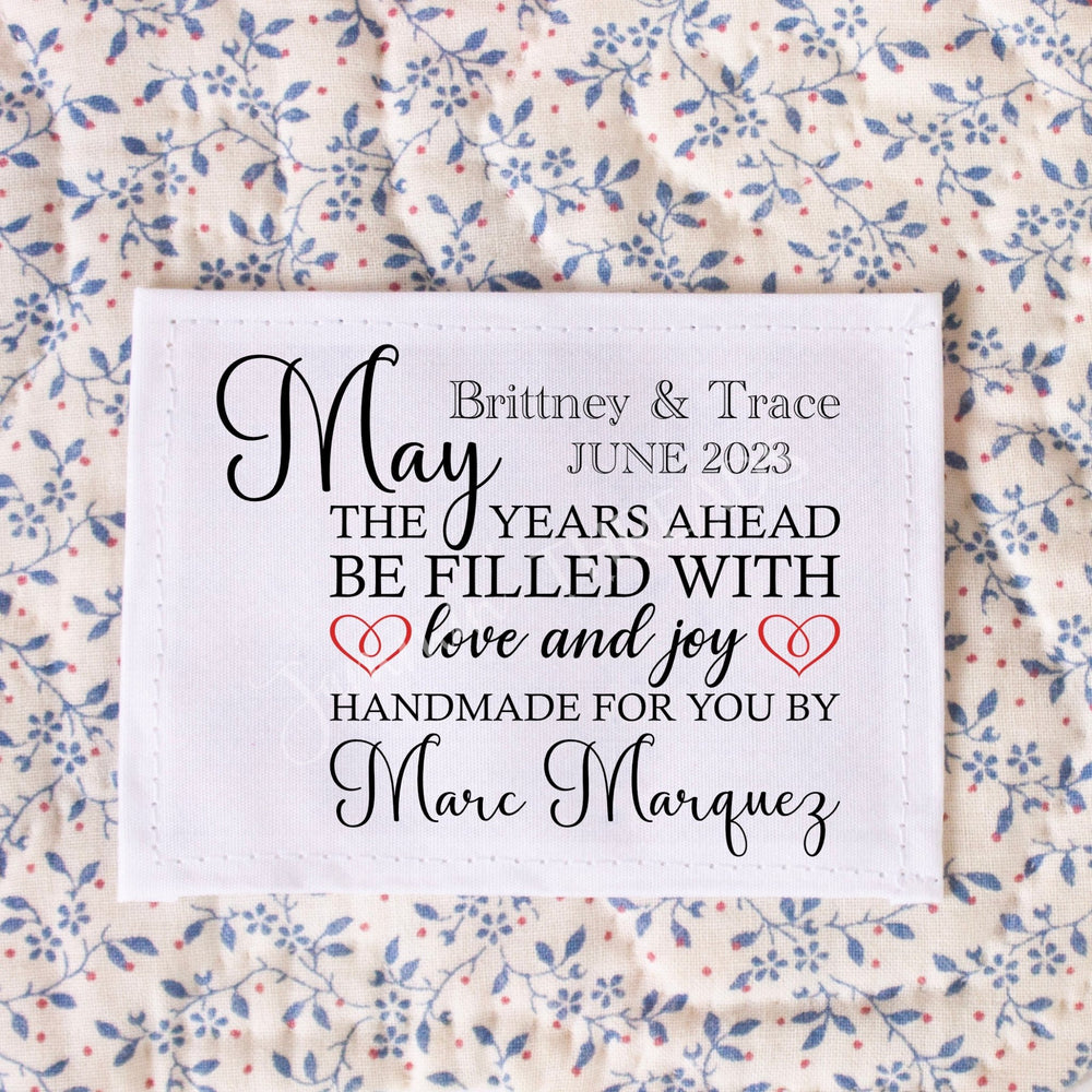 May the Years Ahead be filled with Love and Joy - Modern Wedding Quilt Label - Jammin Threads