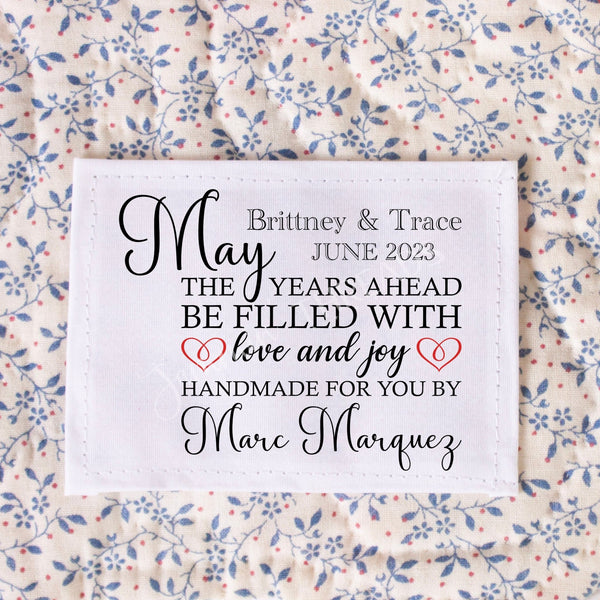 May the Years Ahead be filled with Love and Joy - Modern Wedding Quilt Label - Jammin Threads