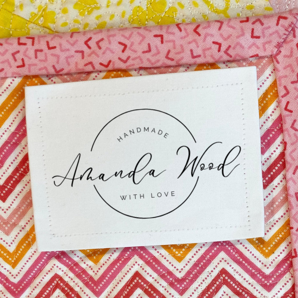Modern Logo Style Personalized Quilt Label – Custom Handmade Quilt Label with Maker Name – 8 Fabric Labels per Sheet - Jammin Threads