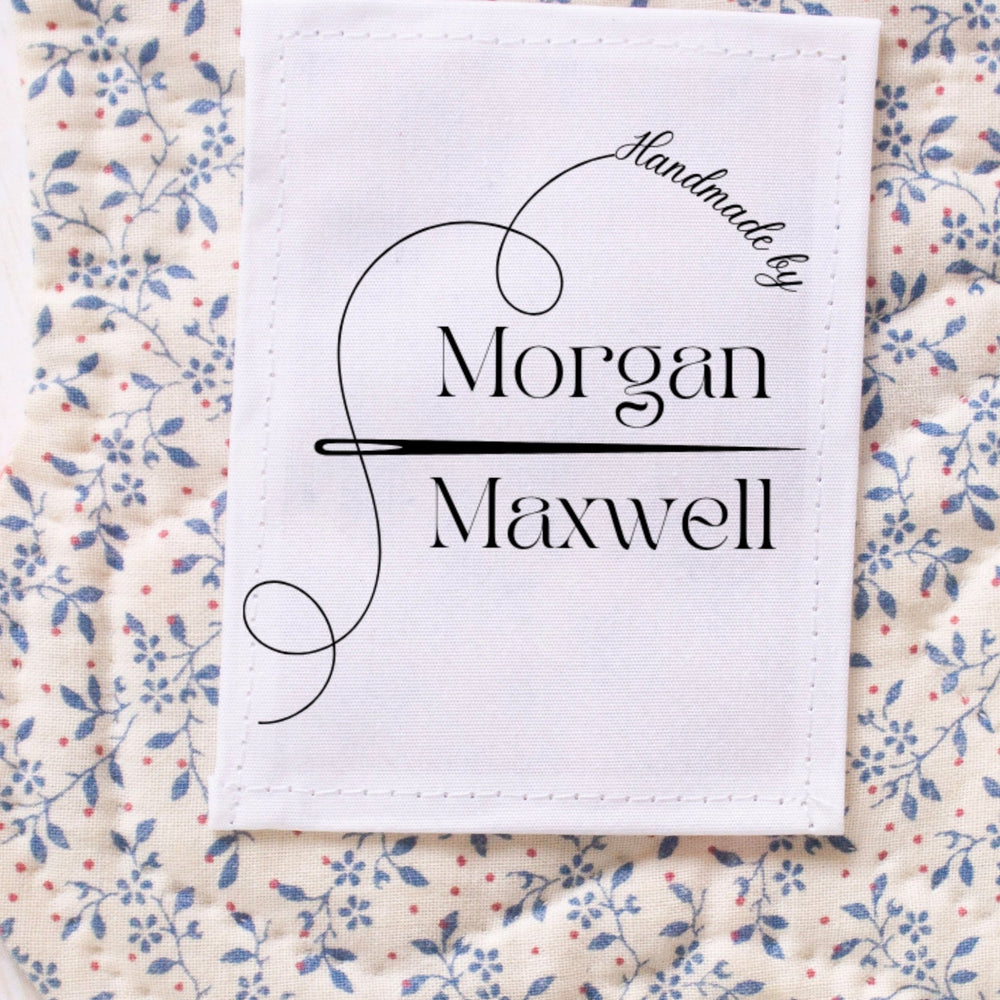 Personalized Quilt Labels with Needle & Thread – Custom Fabric Quilt Label Sheet, 2x2 Sew - On Labels, 9 Per Sheet Cotton or Polyester - Jammin Threads