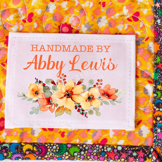 Orange Floral Quilt Labels - Pretty, Personalized Quilt Labels - Jammin Threads