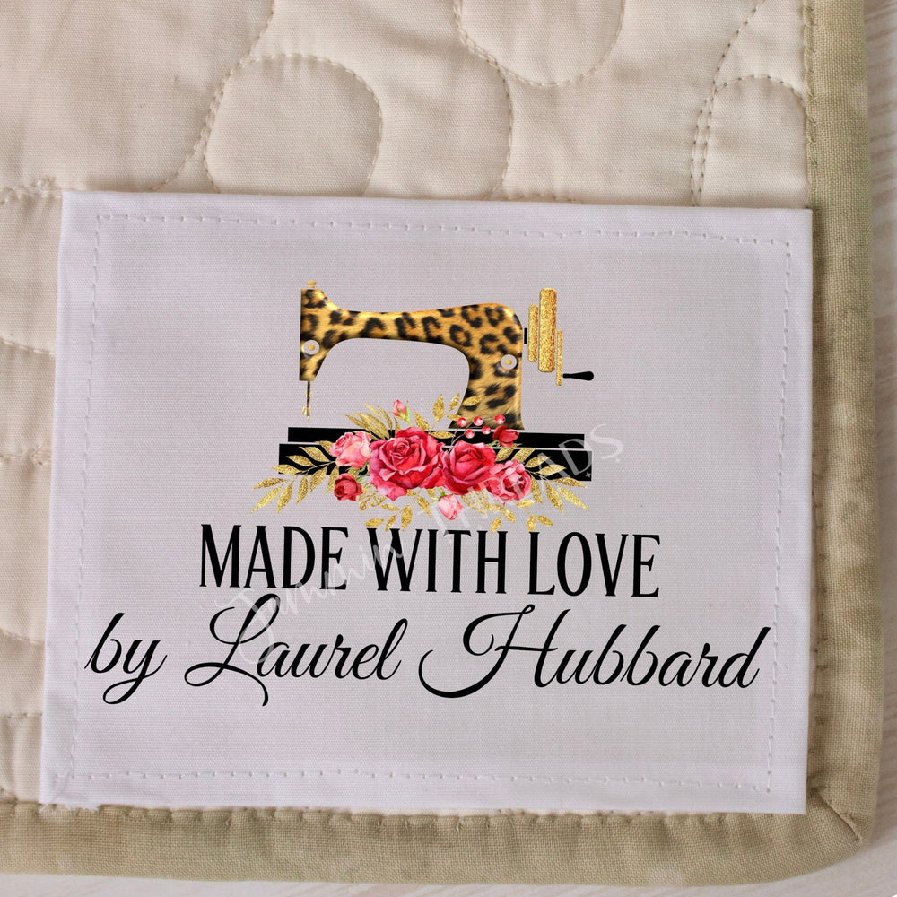 Sewing Machine Quilt Label – “Made with Love” Personalized Quilt Tag – Cheetah Print Sewing Label – Custom Quilting Label - Jammin Threads
