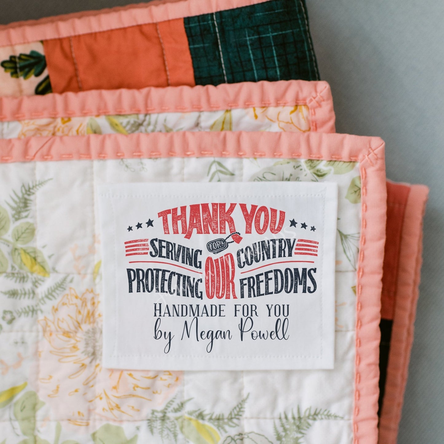 Personalized Patriotic Quilt Labels - Thank you for protecting our feedom - Jammin Threads