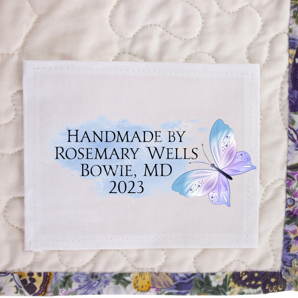 Personalized Watercolor Butterfly Quilt Label – Custom Maker Name Sewing Label - Jammin Threads
