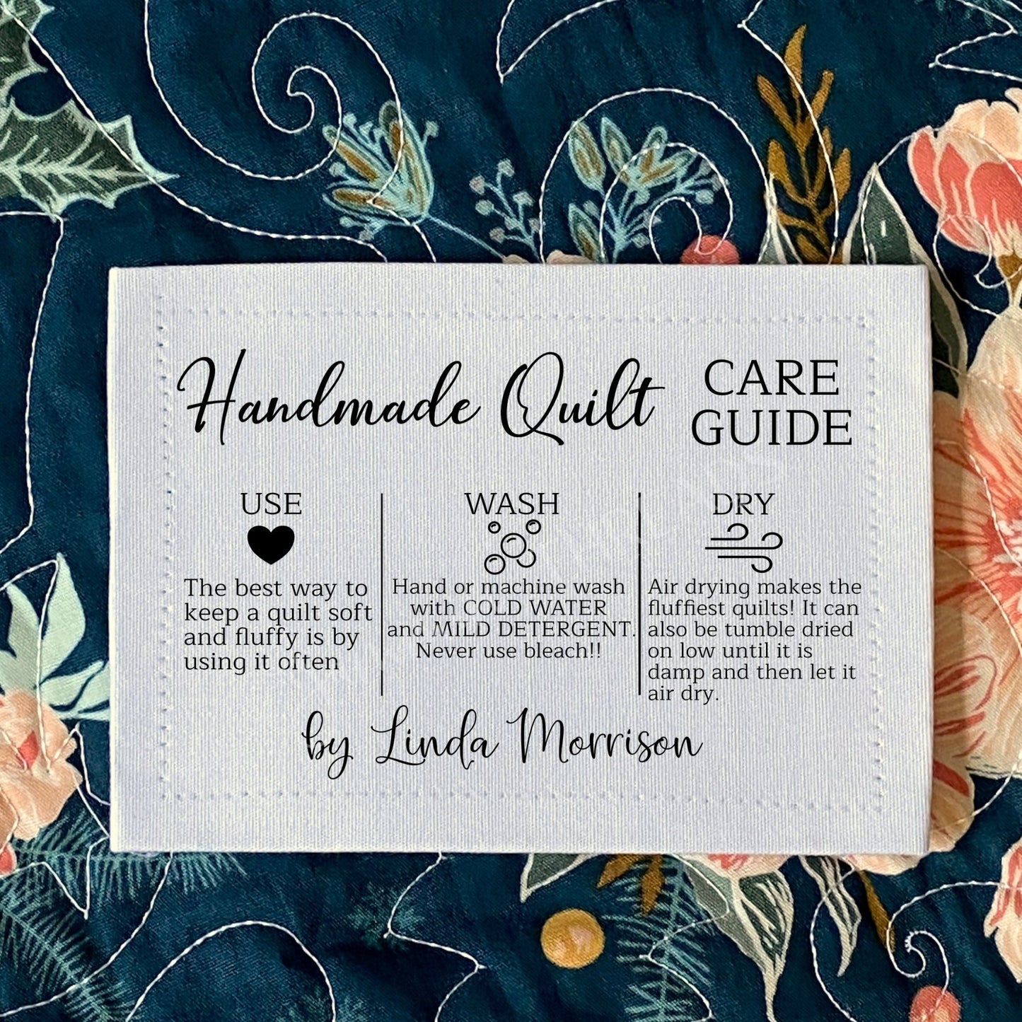 Quilt Care Quilt Labels. Personalized labels with quilt laundering instructions - Jammin Threads