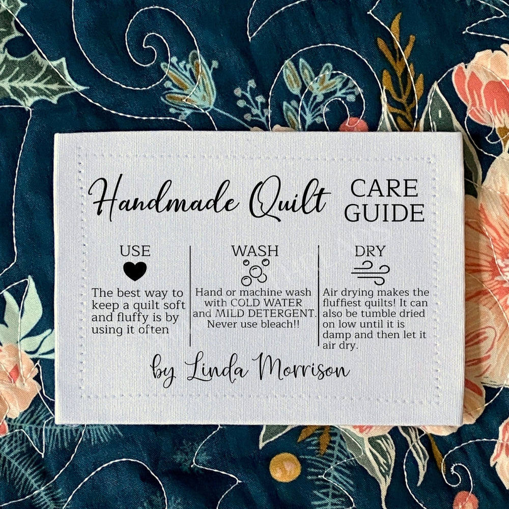 Personalized Quilt Care Guide Labels – Handmade Quilt Care Instructions Tag – Quilt Washing Instructions – Cotton or Polyester – Set of 6 - Jammin Threads