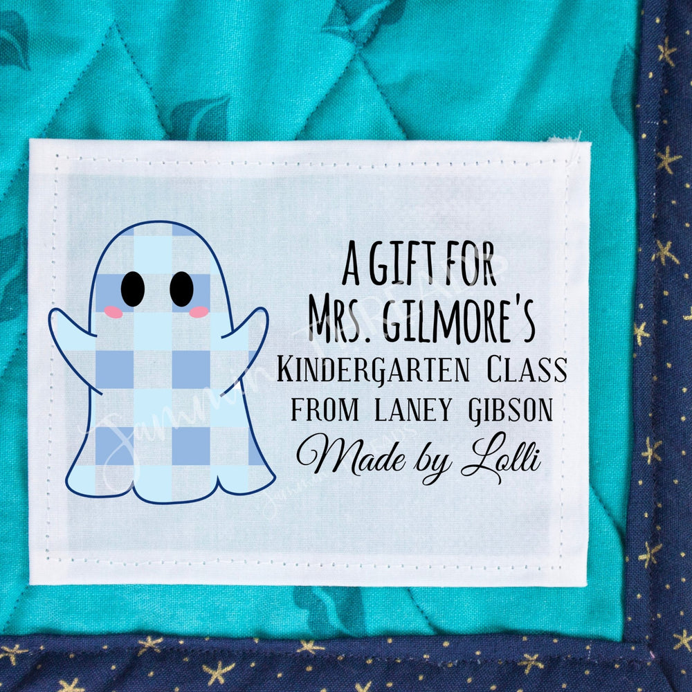 Little Ghost Quilt Label, Personalized Ghost Quilt Tag, Handmade For Quilt Label, Cotton or Polyester Sew-On Label - Jammin Threads