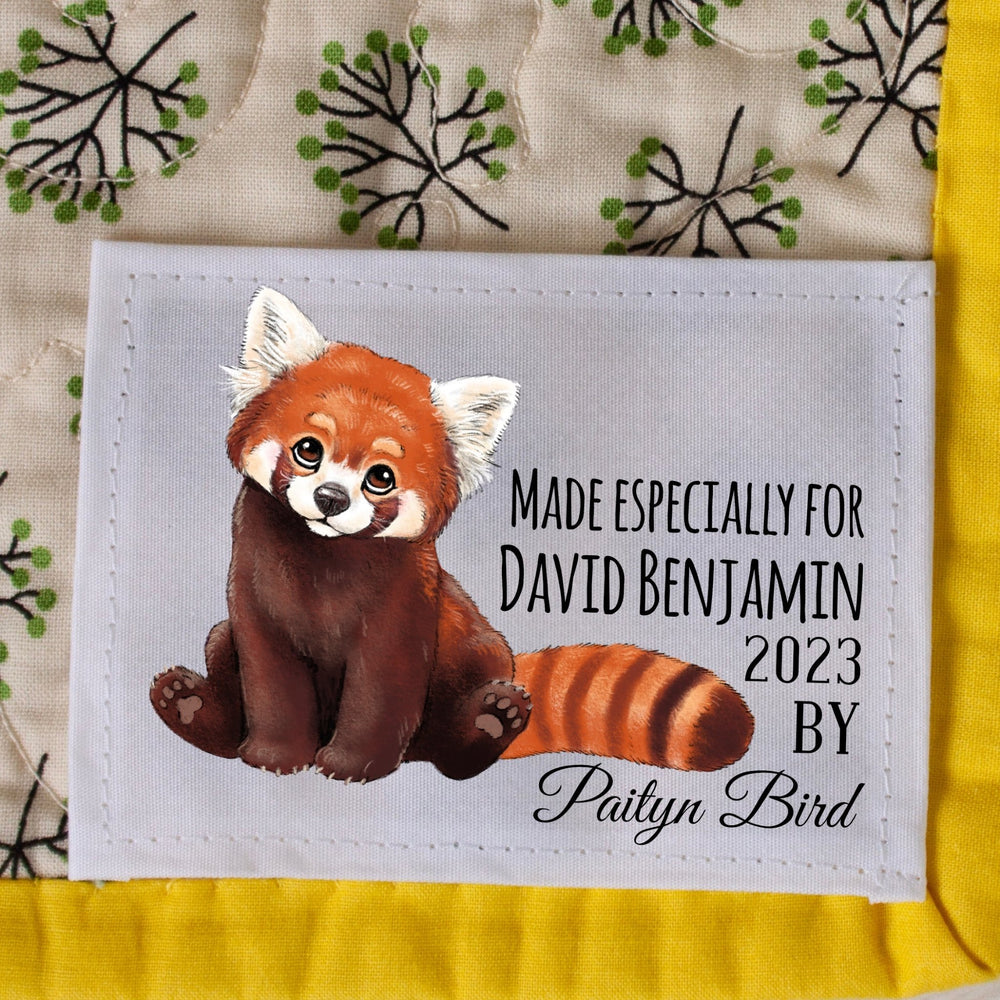 Personalized Red Panda Quilt Label for Kids – Custom Name, Year & Maker, Cute Animal Quilt Tag, Sew - On Fabric Label - Jammin Threads