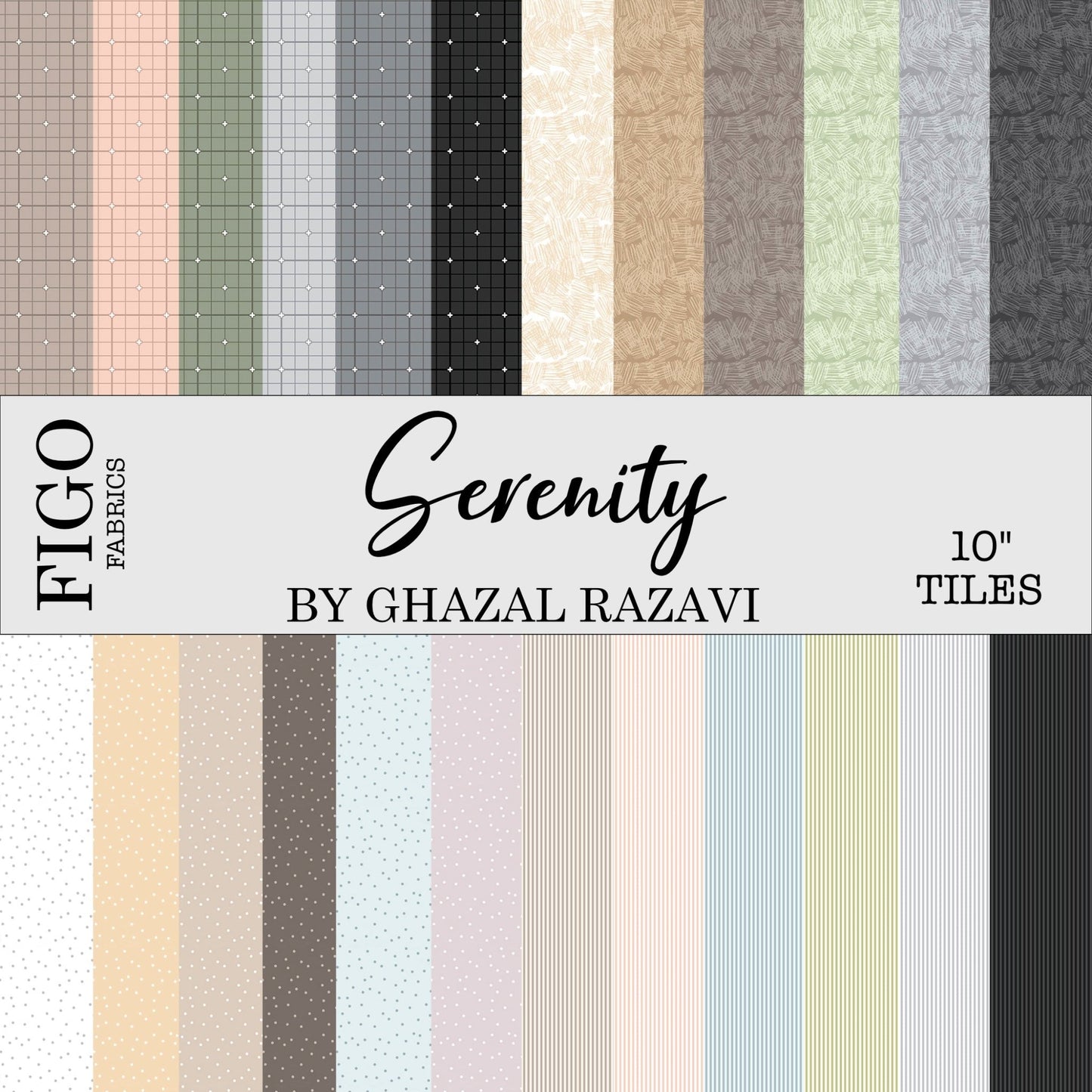 Serenity 10" Tiles Quilt Fabric by Ghazal Razavi - Jammin Threads