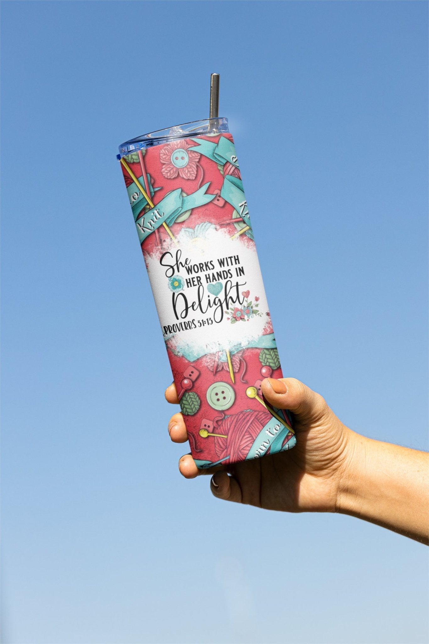 She Works With Her Hands in Delight - Born To Knit - Skinny Tumbler - Jammin Threads