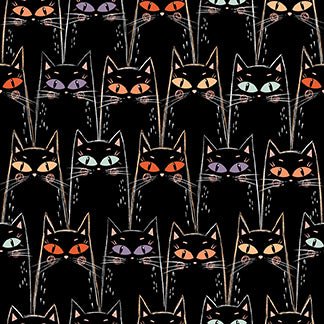 Starlight Spooks Black Cat. Quilt Fabric by Elena Amo for Paintbrush Studios - Jammin Threads