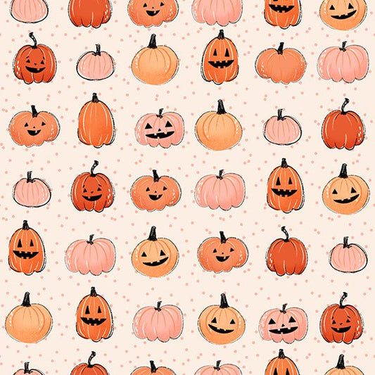 Starlight Spooks Cheerful Pumpkins. Quilt Fabric by Elena Amo for Paintbrush Studios - Jammin Threads