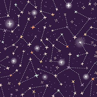 Starlight Spooks Night Sky-Purple. Halloween Quilt Fabric by Elena Amo for Paintbrush Studios - Jammin Threads
