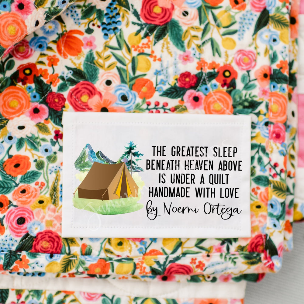 Personalized Camping Quilt Label – The Greatest Sleep Beneath Heaven Above - 3 x 1.5" - Jammin Threads