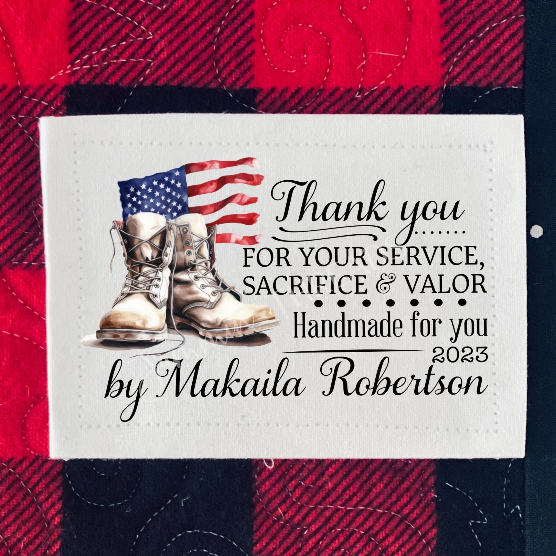 Thank you for your Service, Sacrifice and Valor - Personalized Patriotic Quilt Labels - Jammin Threads