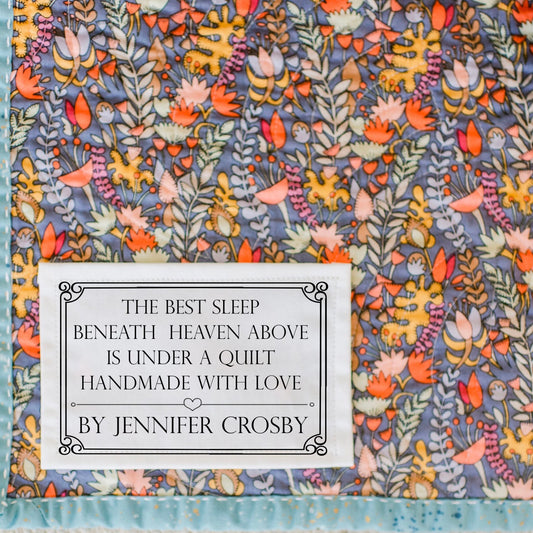 The Best Sleep Beneath Heaven Above is Under A Quilt Made with Great Love. Personalized quilt labels - Jammin Threads