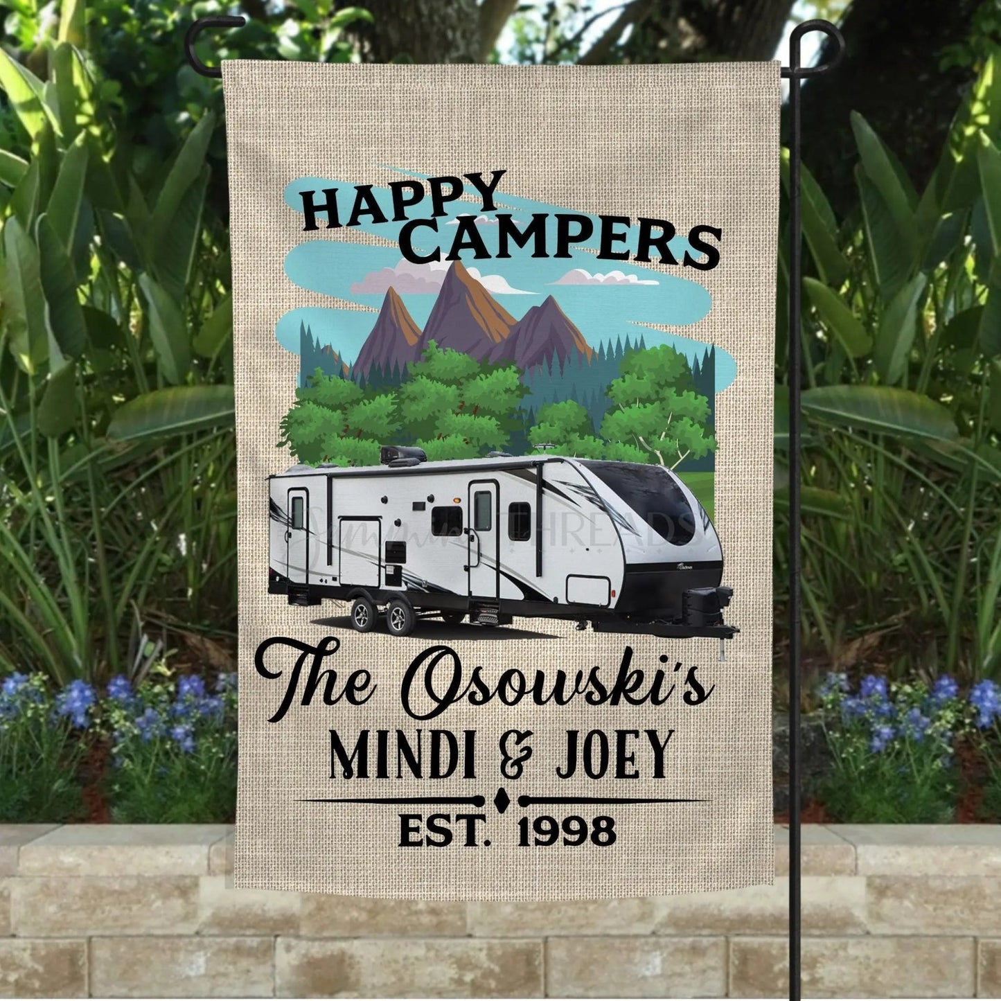 Spirit Travel Trailer Happy Camper Flag - Jammin Threads