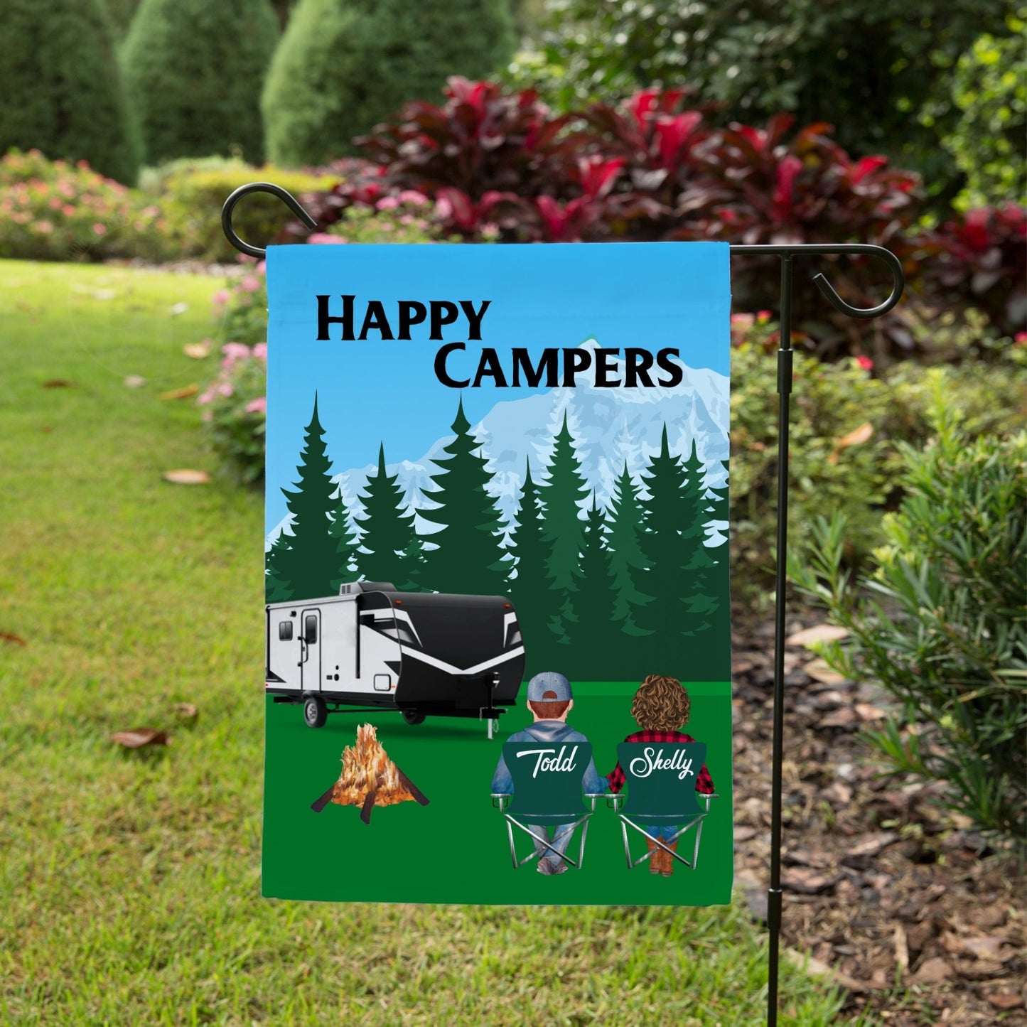 Imagine Travel Trailer Happy Camper Flag - Jammin Threads