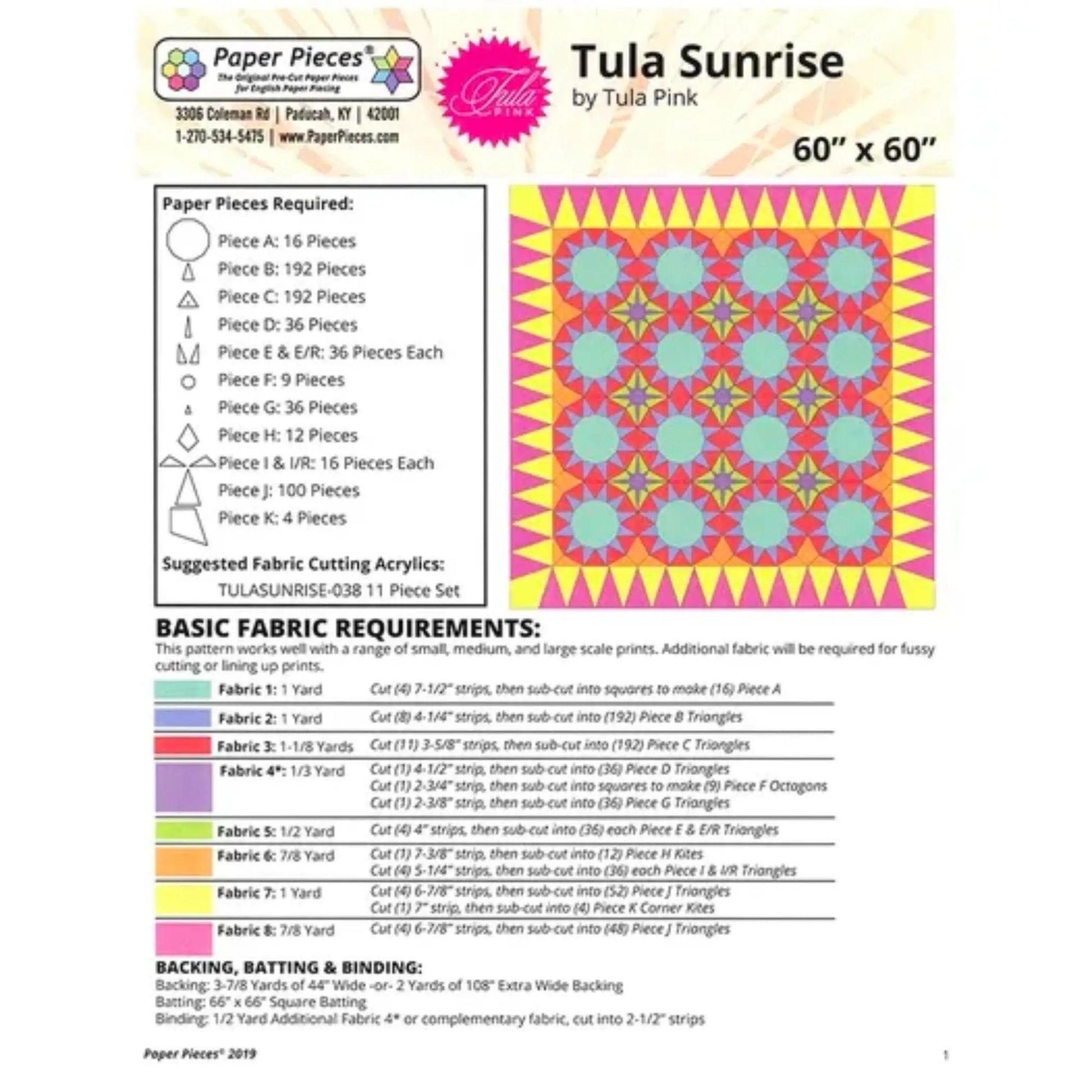 Tula Sunrise Complete Pattern and Paper Piece pack - Jammin Threads