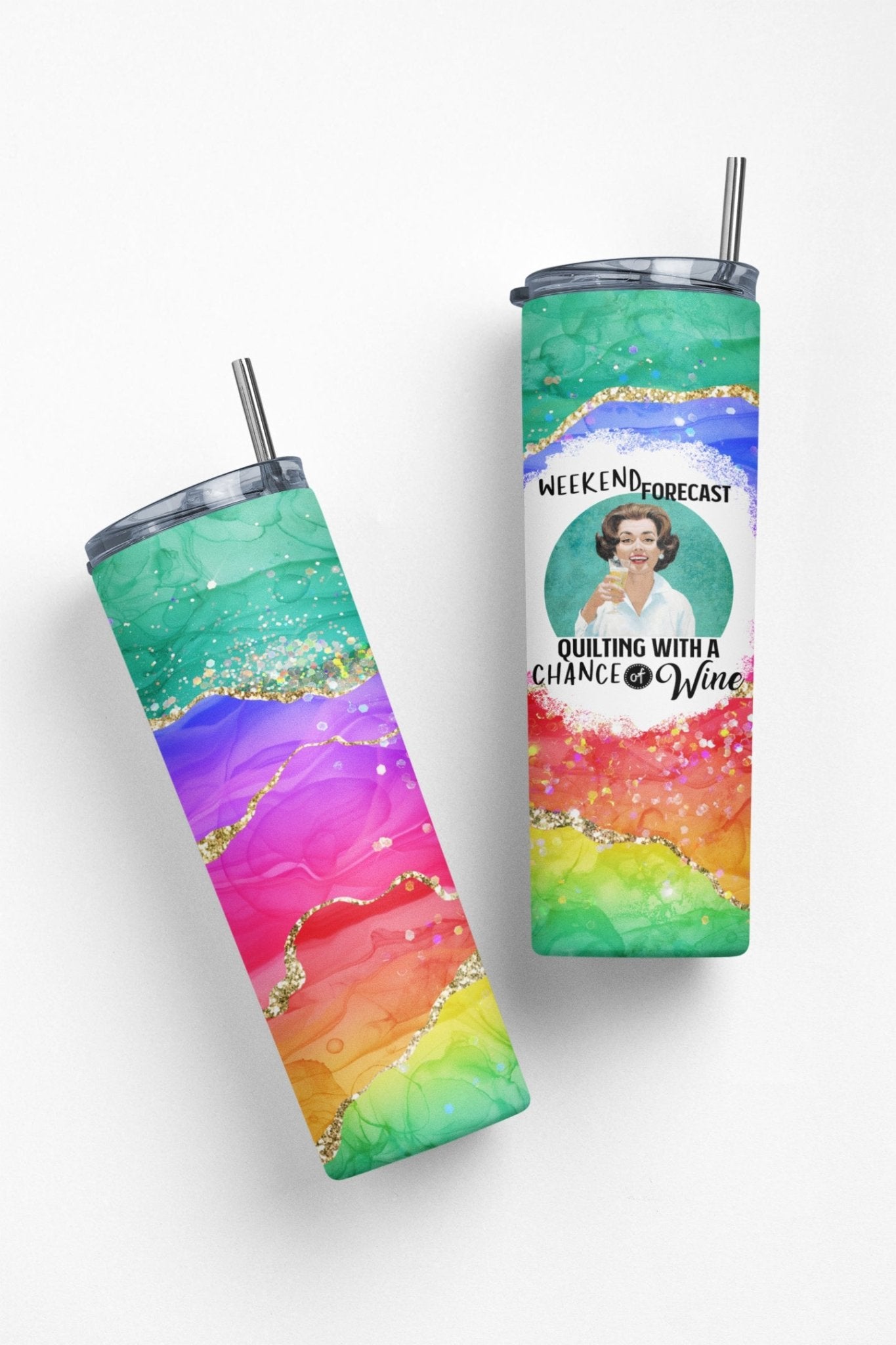 Weekend Forecast - Quilting with A Chance of Wine - Funny, Personalized Quilting Tumbler - Jammin Threads