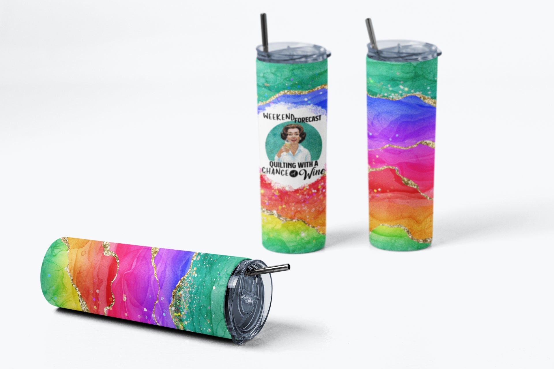 Weekend Forecast - Quilting with A Chance of Wine - Funny, Personalized Quilting Tumbler - Jammin Threads