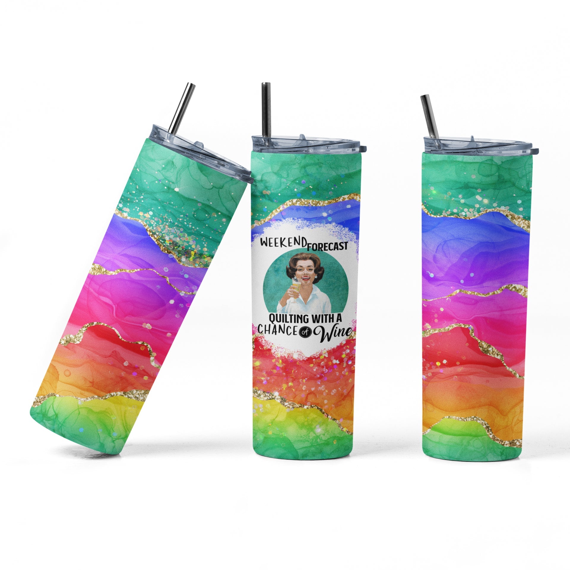 Weekend Forecast - Quilting with A Chance of Wine - Funny, Personalized Quilting Tumbler - Jammin Threads