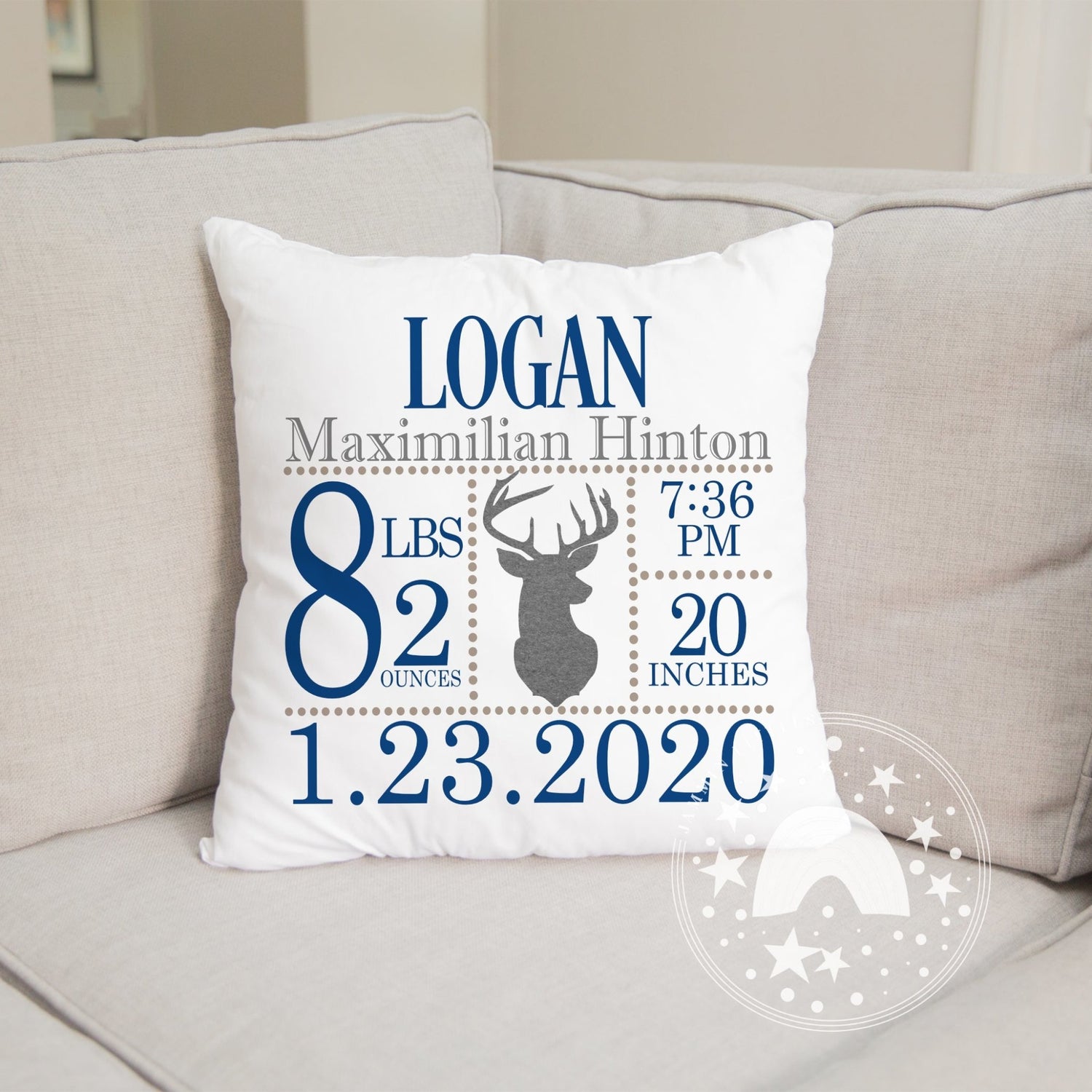 Woodland Buck Birth Announcement Pillow - Jammin Threads